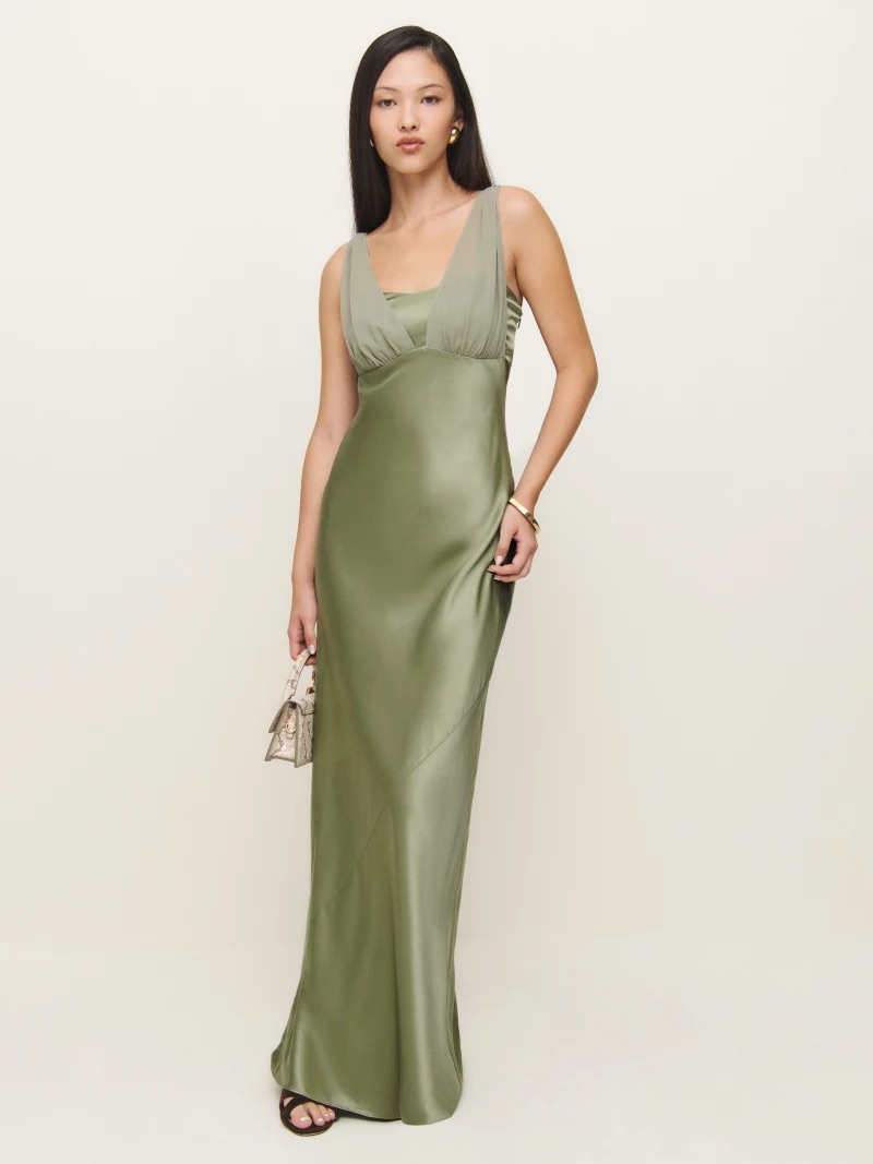 Reformation Lune Artichoke Green Dress